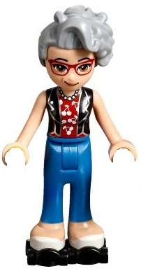 Dottie, Blue Trousers, Black Vest over Red Shirt with Cherries, Black Roller Skates